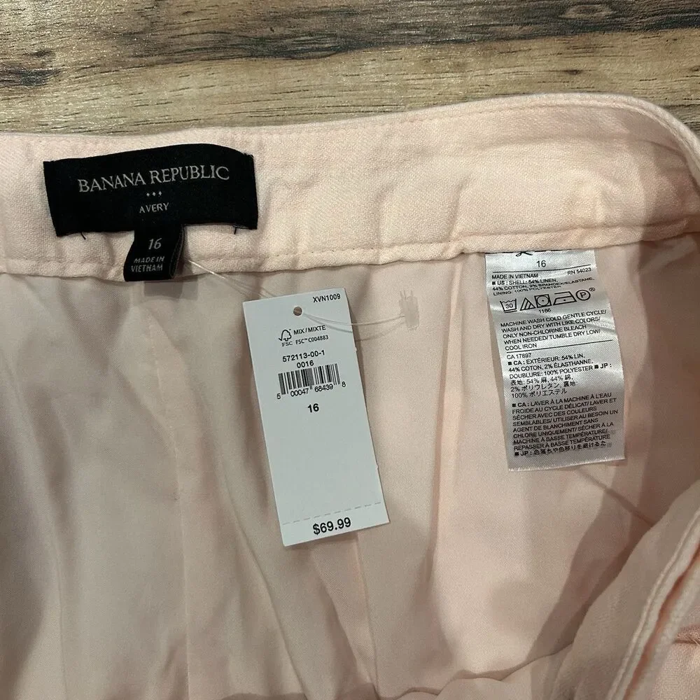 NWT Banana Republic Avery Pants 16 Pink Linen Mid Rise Breathable Lightweight